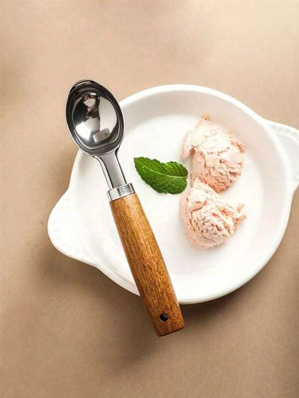 Rosewood Handle Ice Cream Scoop, Stainless Steel Spoon Scooper, Household Watermelon & Fruit Ball Spoon, Ice Cream Maker Tool