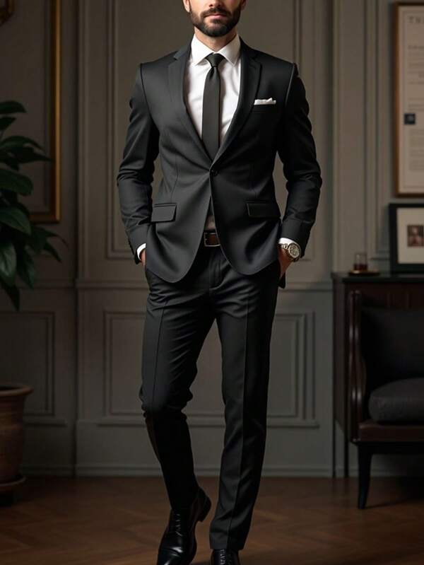 2 Teiler Herren Men's Casual Business Suit Pants, Suit Set With Unopened Pockets, Suitable For Business Commuting