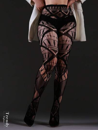 [DazzleLegs] 1件装女士加大码渔网袜，哥特朋克摇滚复古风弹力透明网眼长袜，镂空几何图案，百搭打底裤，适合万圣节、圣诞节及所有季节