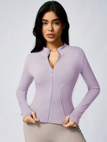 女士立领塑形外套一件装，适合瑜伽和日常穿着，秋季款 - 紫丁香色 - 查看 9