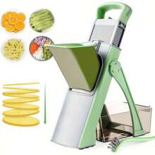 [4 In 1] Mandoline Slicer For Kitchen | 4 In 1 | Vegetable Chopper, Mandolin Potato Slicer With Thickness Adjuster, French Fry Cutter, Veggie Dicer | Faster Kitchen Slicer For Meal Prep | Blue/Greener