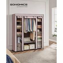 SONGMICS Closet Wardrobe, Portable Closet For Bedroom, Clothes Rail With Non-Woven Fabric Cover, Clothes Storage Organizer, 59 X 17.7 X 69 Inches, 12 Compartments, Black ULSF03H - 藕粉色 - 查看 2