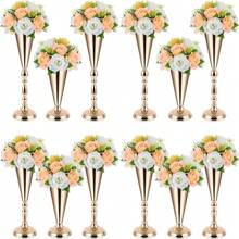 6 Pcs Tabletop Metal Wedding Flower Vase, Tall Table Decorative Centerpiece, Artificial Flower Arrangements For Wedding Party Dinner Event Hotel Home Decor Mother's Day Gift Plastic Flowers(Gold And Silver)