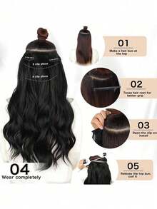 7pcs/Set Natural Black Clip-In Hair Extensions For Women, 18-32 Inches, Straight Synthetic Hair, Natural Soft Invisible Clip-On Thick Extensions, Suitable For Daily Wear - Multicolor - View 8