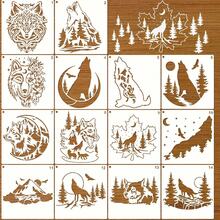 14 Peças Modelos de Pintura de Cabeça de Lobo Uivando, Modelos de Plástico Reutilizáveis para Rocha, Pintura a Óleo, Parede, Azulejo, Camisa, Tela, Decoração de Casa