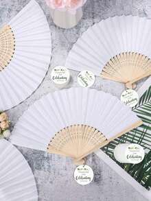 40 件 / 30 件 / 20 件 / 15 件白色折叠心形手持纸扇，婚礼手持扇套装，含带标签的欧根纱袋和黄麻绳，趣味 DIY，情人节新年礼物，家居装饰，适用于婚礼新娘送礼会装饰，婚礼回礼，派对回礼