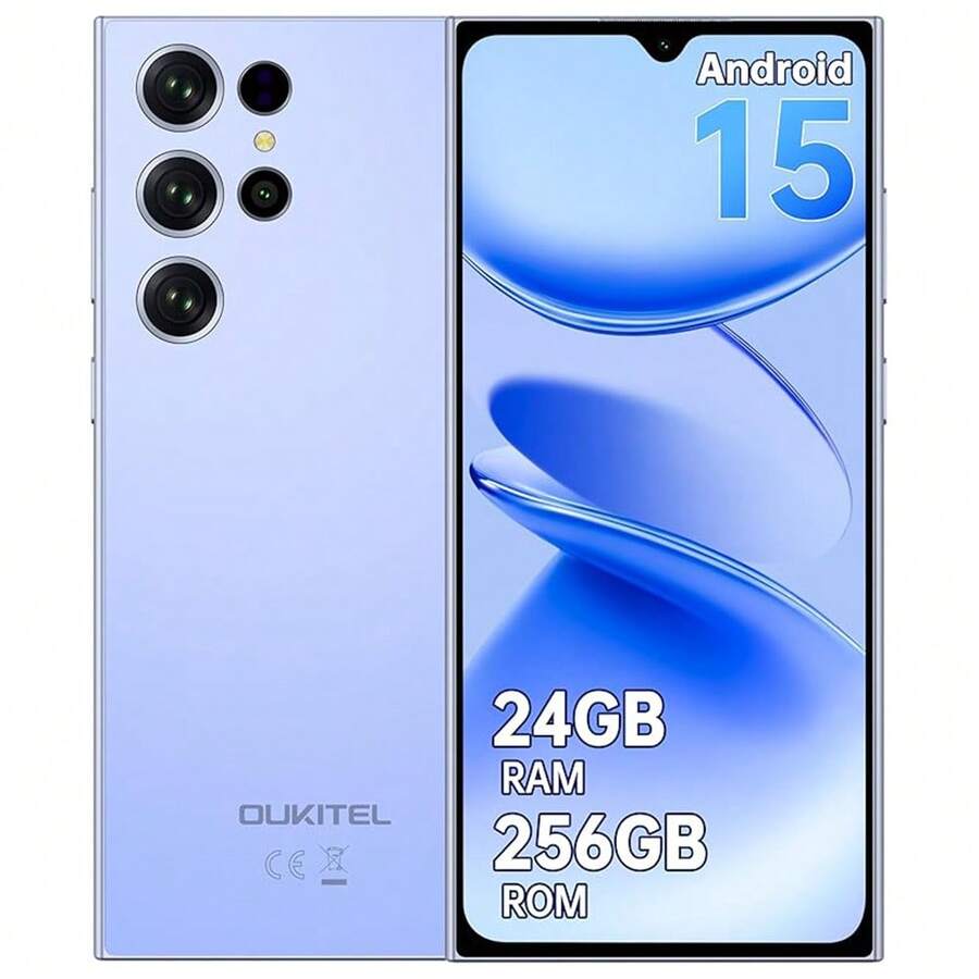 OUKITEL C61 Pro Android 15 Smartphone Unlocked, 24GB+256GB/1TB Mobile Phone Unlocked, 6.88" HD+ 90Hz Screen, 5150mAh Smartphone, 13MP+5MP Camera, Dual SIM 4G Mobile Phone, NFC/Fingerprint/Face ID/OTG - 藍色 - 查看 1