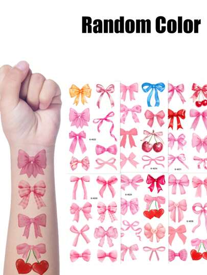 2025 Neue rosa Schleifen Aufkleber, süße Cartoon Jungen Mädchen temporäre Aufkleber - halten 2-5 Tage, Kinder wasserdichte lustige Arm Spaß Party, Computer Buch Aufkleber, Federmäppchen Aufkleber, temporäre Aufkleber, Rückkehr zur Schule essenziell niedliche Aufkleber DIY Verkleidung Aufkleber Selbstgemachte Aufkleber Interessante Spielsachen Ferien Party Deko Aufkleber Geschenktüten Deko Aufkleber