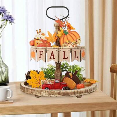 12/13pcs Fall Tiered Tray Decor Set Gnome Pumpkin Maple Leaves Wooden Table Decorations Signs