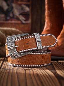 1 Stück unisex Boho Western Cowboy Gürtelschnalle Retro Khaki PU Leder Gürtel