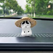 Adorable Straw Hat Cat Car Dashboard Decor - Resin Cartoon Figurine With Playful Pose, Ideal For Vehicle Interior Decoration, Car Decor
