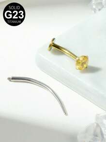 Titanium Bauchnabel Piercing Ring mit 1 Stück gekrümmtem Piercing Taper ASTM F136 innengewindelosem Bauchnabelring 14G CZ Ball Bauchnabel Ringe 10mm Steg Körper Piercing Schmuck für Frauen