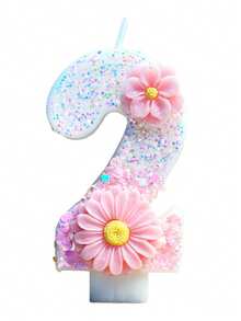 Flower Decor 0-9 Numbers Candles, Birthday Cake Decor, Party Candles, Atmospheric Party Supplies, Romantic Party Supplies, Birthday Candles, Personal Party, Graduation Party, Halloween, Christmas, Birthday Party, Etc. Cake Decor, Baking Decor, Creative Number Birthday Candles, Birthday Cake Decor Candles, Valentine's Day Decor, Suitable For 1-100 Years Old Birthday Party Cake Decor - Pink Daisy - View 16