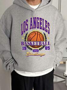 青少年男孩篮球印花保暖连帽卫衣 - 灰色 - 查看 6