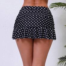 Halcurt Women's Low Waisted Ruched Ruffle Swim Skirts With Hipster Bikini Bottoms Tummy Control Swimsuit - Black/Polka Dot 1 - View 5