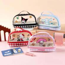Sanrio 1 Stück Sanrio neue transparente Zweischicht-Federtasche, großer Kapazität 3D Cartoon Stiftemäppchen für Grundschüler/Mittelschüler, minimalistischer multifunktionaler Stiftkasten, Schülerbedarfsartikel, Schule wieder los