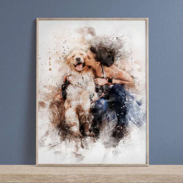 1 pezzo Ritratto del cane personalizzato ad acquerello, opera d'arte digitale personalizzata dell'animale domestico, foto in pittura, regalo commemorativo per animali domestici scomparsi, dipinto da parete per Rainbow Bridge