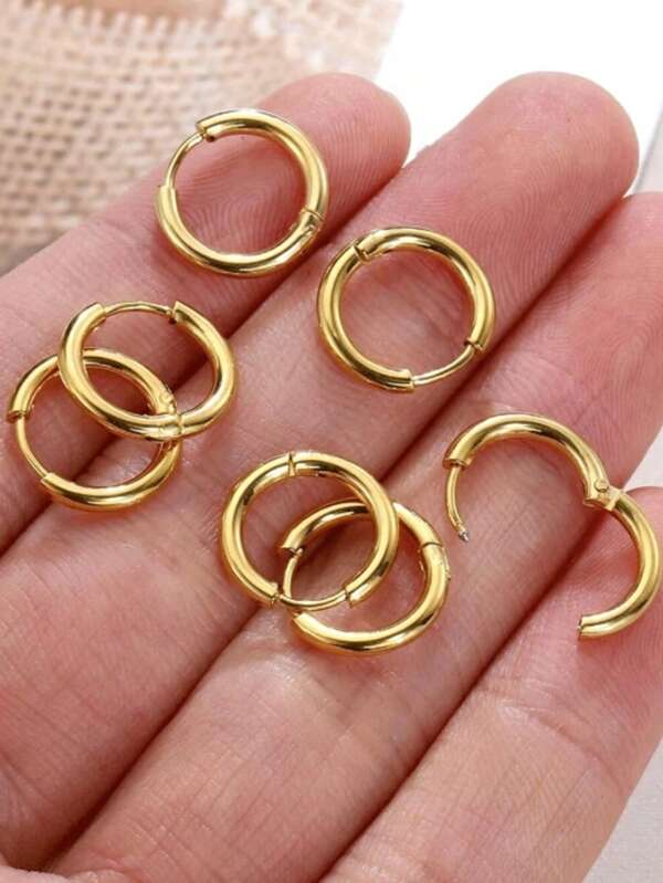 10pcs Stainless Steel Ear Hoop Earrings Women Earrings Men Punk Hiphop Gift Fashion Jewelry Piercing Accessories