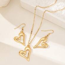 1 Set de joyería con collar y pendientes con diseño minimalista de corazón de metal, adecuado para uso diario de mujer