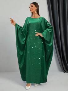 女士纯色蝙蝠袖宽松阿拉伯连衣裙 - 彩色 - 查看 2