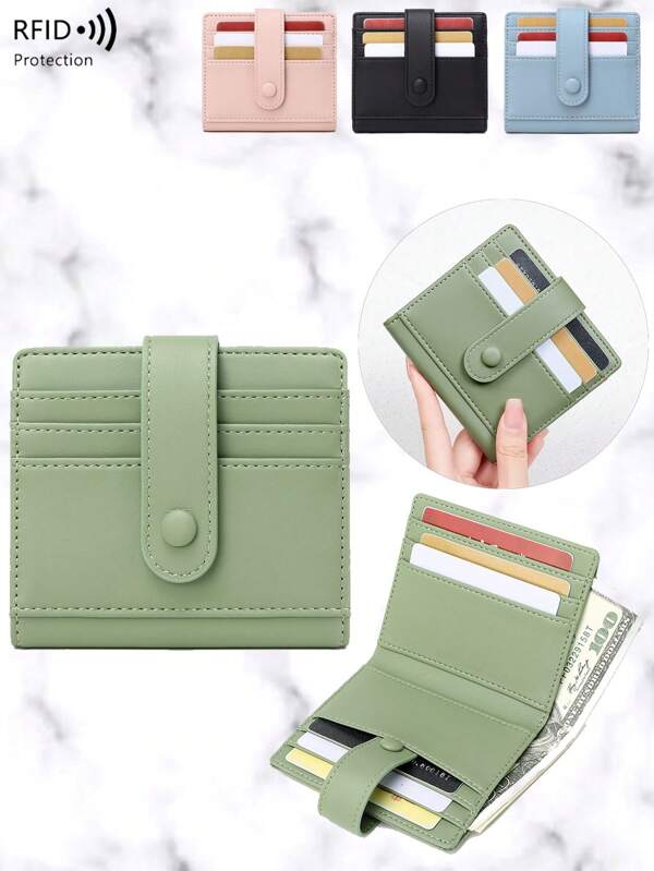 New RFID Blocking Women Short Wallet, PU Solid Color Snap Closure Credit Card Holder Compact Coin Purse For Women Wallet Mini Wallet Purse Wallet Small Wallet RFID Wallet