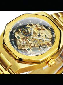 FORSINING 1 Stück Herren Mode Unregelmäßige Tourbillon Skelett Automatik Mechanische Uhren Luxus Edelstahl Armband Eingefroren Zifferblatt Leuchtende Zeiger Business Lässig Herren Uhr Geschenk