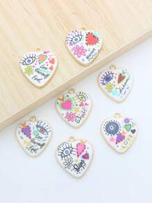 7pcs Heart & Eye Print DIY Jewelry Pendant, Versatile For Everyday Wear