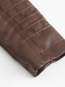 Women's Detachable Hood Faux Leather Hooded Jacket - Coffee Brown - View 7