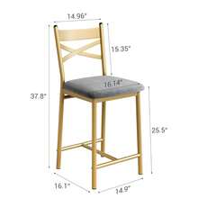 mteryoing Juego de taburetes de bar modernos, taburete de bar de metal con respaldo y reposapiés, taburete de bar de altura de mostrador, silla de isla tapizada para comedor y cocina. - Oro (2 piezas) - Ver 8