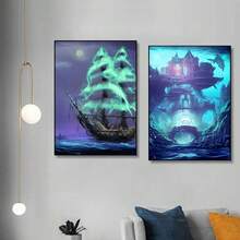 1 件/3 件墙面艺术海报可选框架/带框万圣节幻想艺术可爱鬼魂艺术海报印刷品适用于画廊客厅家居装饰黑暗万圣节帆布画墙面艺术画礼物 - 彩色 - 查看 6