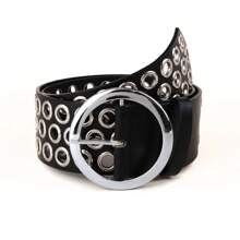 Fashion Rivet Decor Waist Belt With Vintage Distressed Look, Casual Accessory For Women, Coffee Color