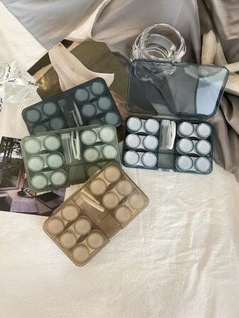 Sex-i-ett-flipfodral för kontaktlinser, sval och uppfriskande sommarvind, enkelt transparent bärbart kontaktlinsfodral, följeslagarvårdslåda, skönhetslinsask, flera par