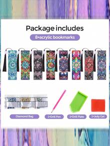 8pcs/Set Mandala Diamond Bookmarks, 5D Mandala Beaded Bookmarks, Acrylic Tassel Bookmarks For DIY Craft, Beginner & Adult Arts & Crafts Supplies - Multicolor - View 4