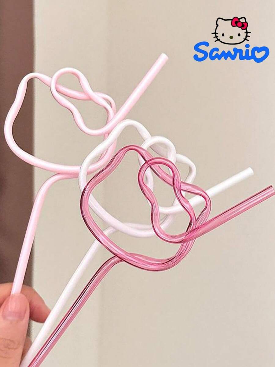 Sanrio 4 piezas de mangueras de pajita de colores de Hello Kitty, accesorios de taza rotatorios y reutilizables, pajitas, lindas bebidas de verano para despedidas de soltera, cubiertas de pajitas, vajilla rosa, fiesta de ducha para la novia, útiles escolares