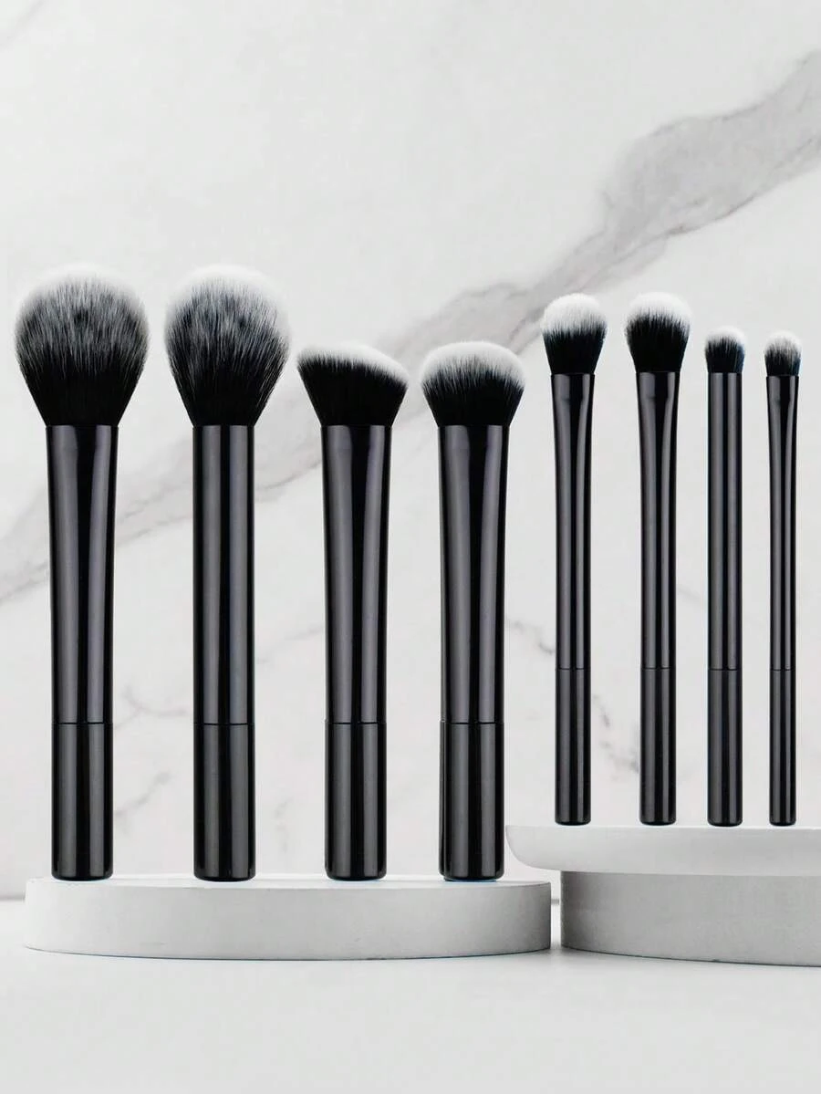 8支装高品质黑色亮面专业化妆刷套装，包含散粉刷、腮红刷、修容刷、眼影刷、高光刷，采用优质材料制成，打造完美妆容。 - 黑色 - 查看 1