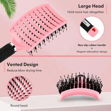 VENDAD-Hair Brush Boar Bristle Hair Brushes For Women Men Kids Curved Vent Styling Hairbrush Faster Blow Drying Paddle Der Brush For Wet Dry Curly Thick Hair Smoothing Massaging Detangling Pinkish - Pinkish - View 2