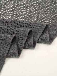 1件装女士新款纯色三角流苏针织围巾，素色针织三角披肩，秋冬季连衣裙搭配 - 駝色 - 查看 9