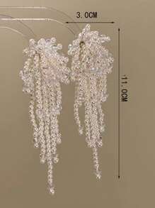 1 Par de Brincos da Moda com Pérolas em Cascata, Brincos Pendentes com Borla de Pérola Redonda de Cristal