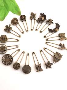 5/10/20pcs Assorted Vintage Style Alloy Brooch, For DIY Jewelry Making