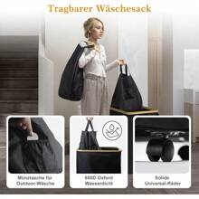 Schwarzer Wäschekorb mit Deckel, 4 Fächer, 145L, Wäschesammler mit 2 herausnehmbaren Wäschesäcken, Reise & Rollen, Wäschekorb, großer Schmutzwäschebehälter, Wäschekorb, Wäschebox, Wäsche