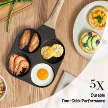 RIOVARM-EU RIOVARM Non-Stick Omelette Pan, Induction Egg Pan, Granite Coating Small Frying Pan Without PFOA, Round 4-Hole Egg Poacher Pan For Breakfast, Pancake Pan, Camping Pan - Black - View 4