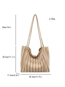Fashionable Retro Striped Canvas Tote Bag, Large Capacity, Versatile Use, Ideal For Work, School Or Outdoor Activities, Can Be Used As Backpack, Canvas Bag Or Beach Bag - Khaki - View 5