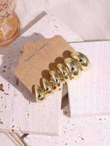 2 件/18 件金色几何独特耳环，优雅女士耳环 - 水滴C形耳環 - 查看 7