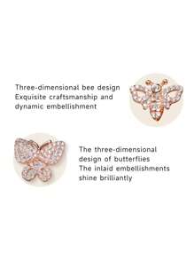 Folli Follie 5pcs Rose Gold-Tone Butterfly Stud Earrings For Women Stainless Steel Zirconia Earrings Butterfly /Heart-Shaped/Clover Earring Jewelry Set Creative Gift For Women