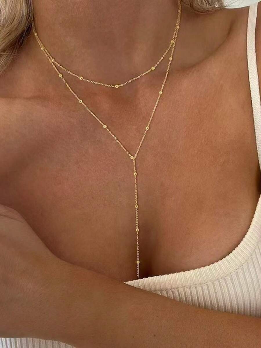 1 件时尚 Y 形串珠流苏多层颈链，适合女性的最佳礼物，适合日常佩戴