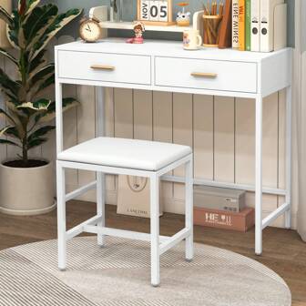 Taburete de tocador moderno blanco con cojín de hierro: perfecto para baño y vestidor, regalo ideal para cumpleaños, bodas y el Día de la Madre.