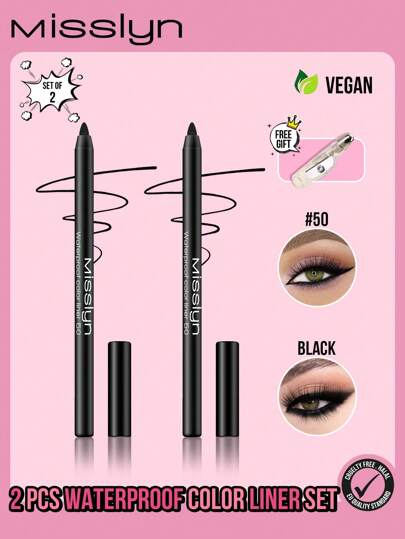 Misslyn MISSLYN-2PCS Waterproof Color Liner Set, Waterproof Color Liner Long-Lasting, Smooth And Creamy Texture Eyeliner In Colors From Matte To Shimmer And Glitter Creates Bold & Defined Lines, Can Be Shaped With A Pencil Sharpener, Smudge Proof, Water Proof