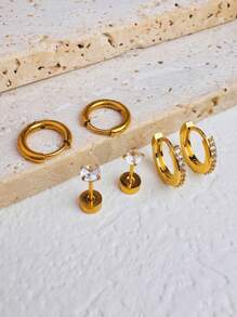 3 pares de pendientes de mujer con piedras de CZ brillantes