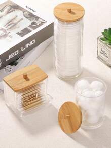 3pcs Vanity Makeup Storage Organizer, Q-Tip Holder Bathroom Container, Round Pad/Floss Dispenser, For Sorting And Storing