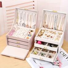 1pc Jewelry Box Organizer, Faux Leather Jewelry Display Case, Large Capacity 3-Layer Drawer Jewelry Box, Suitable For Earrings, Bracelets, Rings, Mother's Day, Valentine's Day Gift - Jewelry Display And Packaging Supplies - Many - View 4